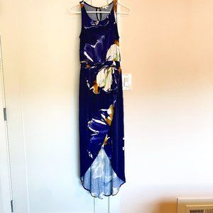 Anthropologie Weston Maxi Dress Tulip Hem Floral Purple Mustard Yellow White S